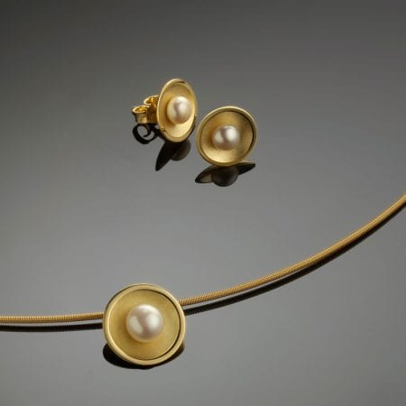 Schmuckset Gold Perle Collier Anhänger Halsreif Ohrstecker