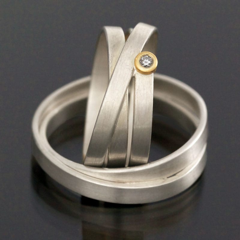 Ringpaar Silber Gold Brillant