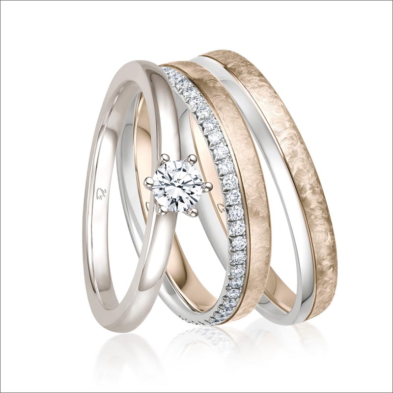 Ringpaar Silber Struktur Hammerschlag Finnenschlag